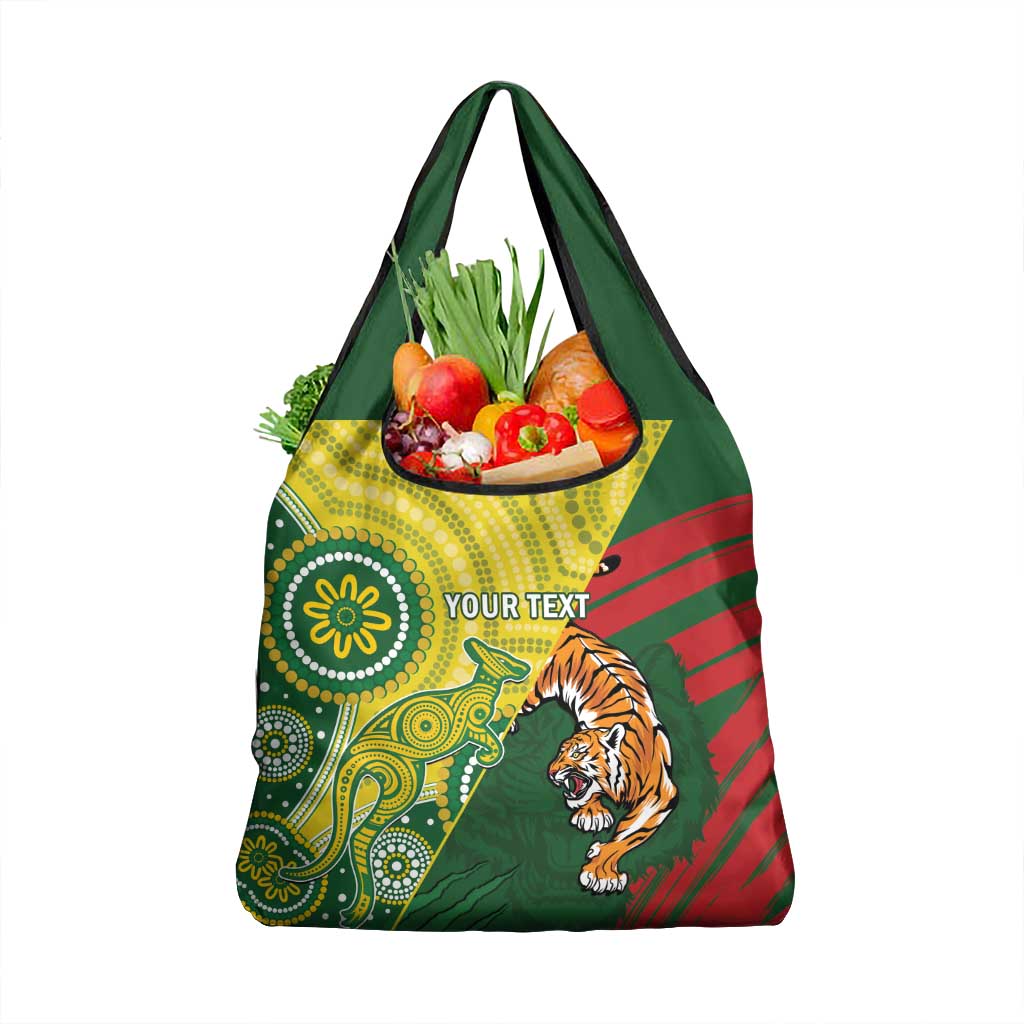 Custom Bangladesh And Australia Cricket Grocery Bag Kangaroo Tiger Together