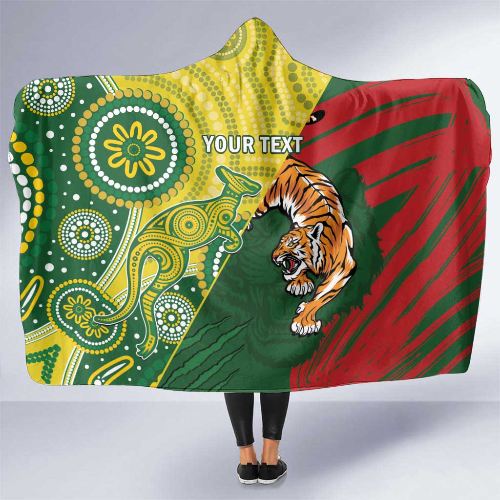 Custom Bangladesh And Australia Cricket Hooded Blanket Kangaroo Tiger Together