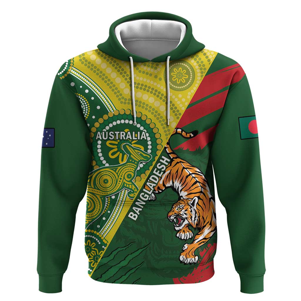 Custom Bangladesh And Australia Cricket Hoodie Kangaroo Tiger Together - Wonder Print Shop