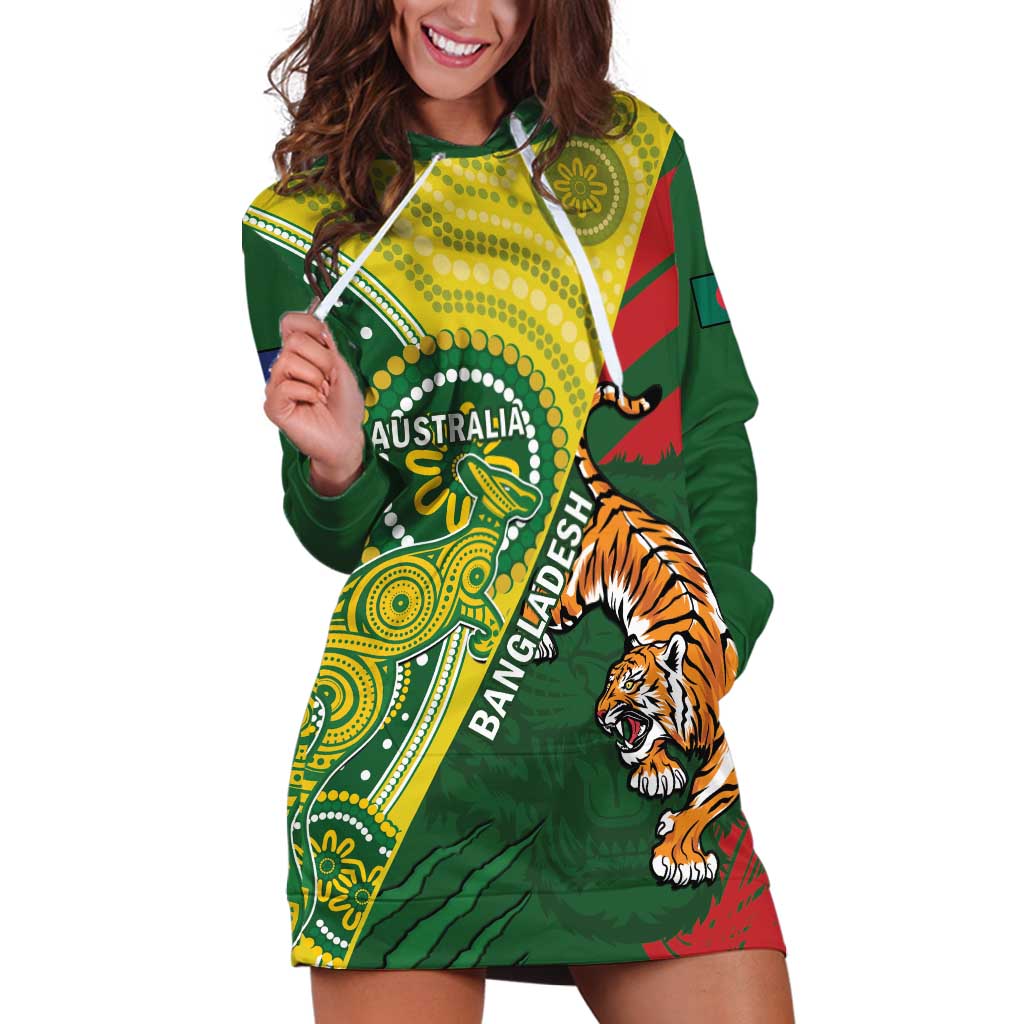 Custom Bangladesh And Australia Cricket Hoodie Dress Kangaroo Tiger Together - Wonder Print Shop