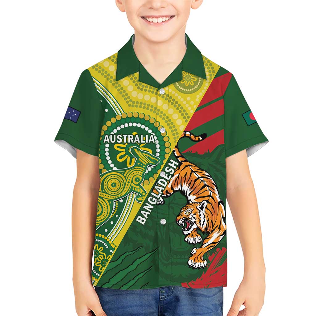 Custom Bangladesh And Australia Cricket Kid Hawaiian Shirt Kangaroo Tiger Together - Wonder Print Shop