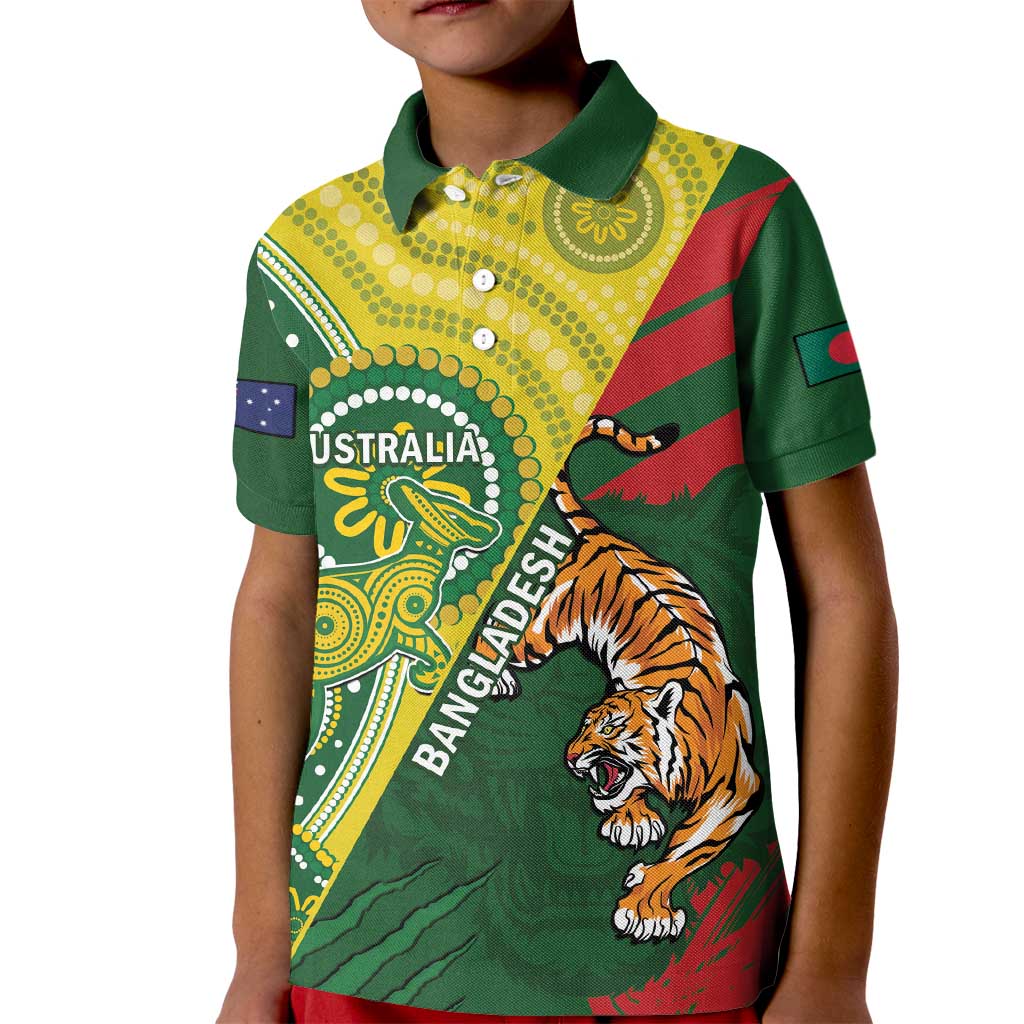 Custom Bangladesh And Australia Cricket Kid Polo Shirt Kangaroo Tiger Together - Wonder Print Shop