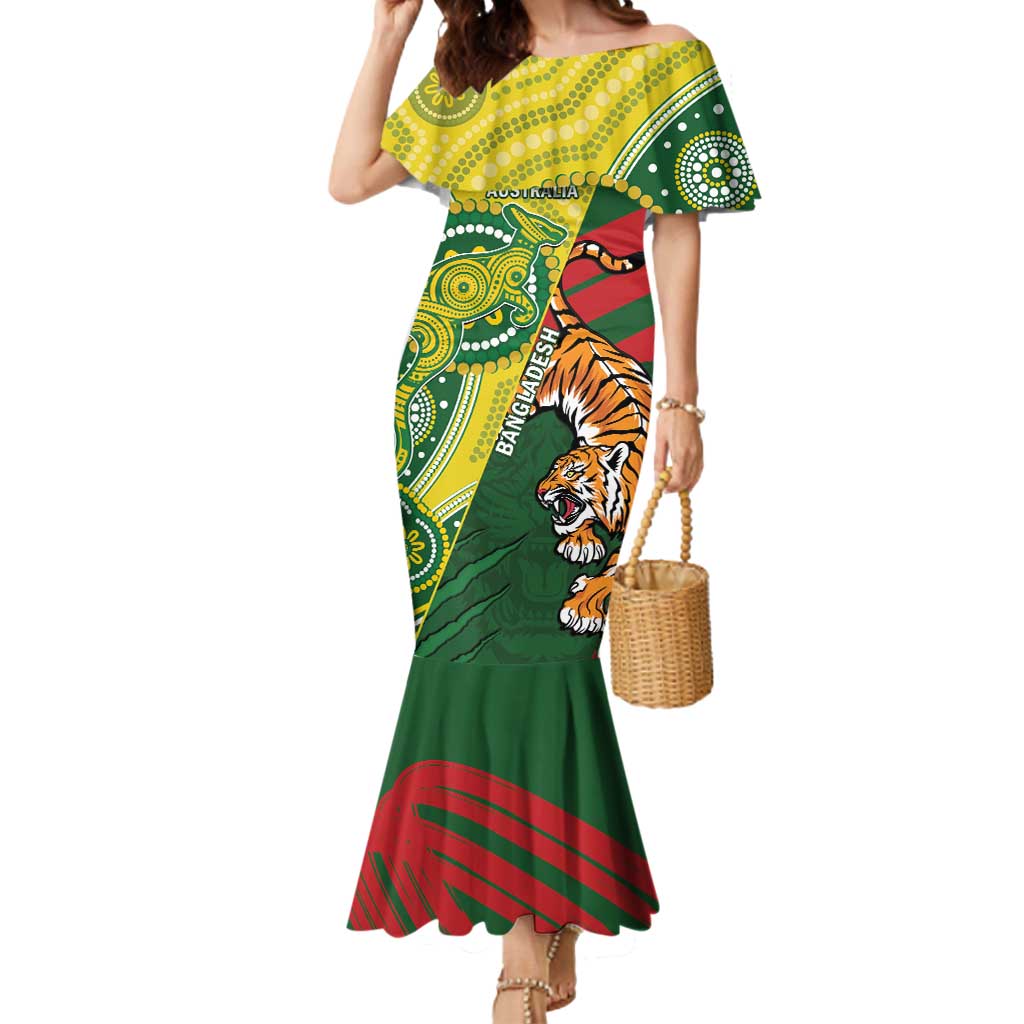 Custom Bangladesh And Australia Cricket Mermaid Dress Kangaroo Tiger Together - Wonder Print Shop