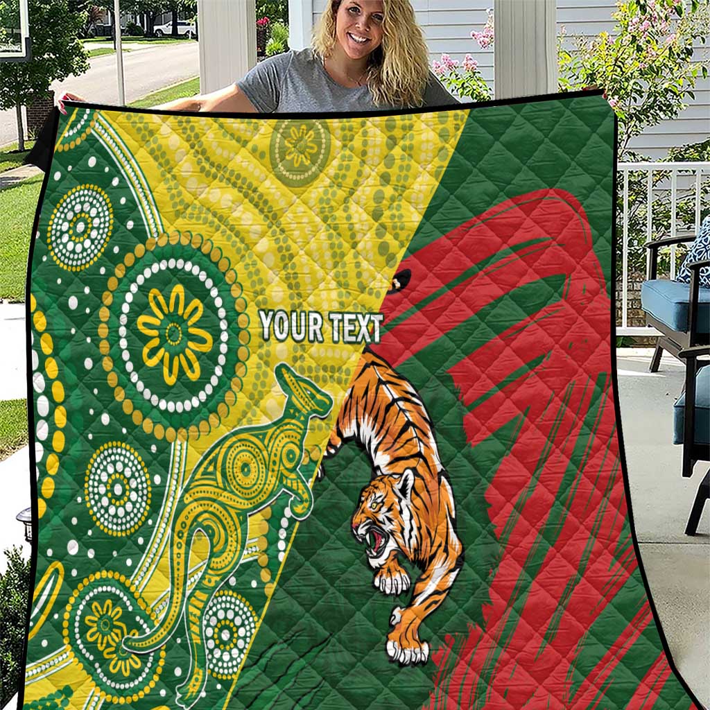 Custom Bangladesh And Australia Cricket Quilt Kangaroo Tiger Together