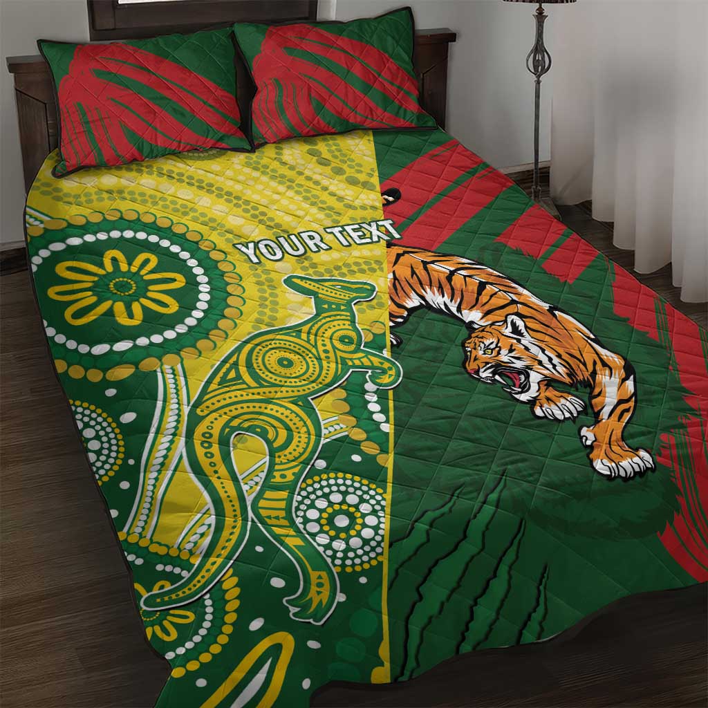 Custom Bangladesh And Australia Cricket Quilt Bed Set Kangaroo Tiger Together