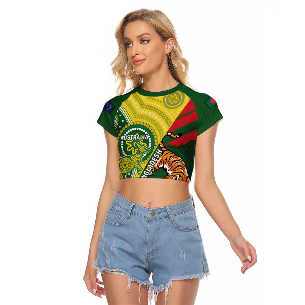 Custom Bangladesh And Australia Cricket Raglan Cropped T Shirt Kangaroo Tiger Together