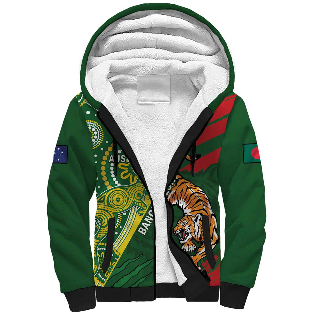 Custom Bangladesh And Australia Cricket Sherpa Hoodie Kangaroo Tiger Together