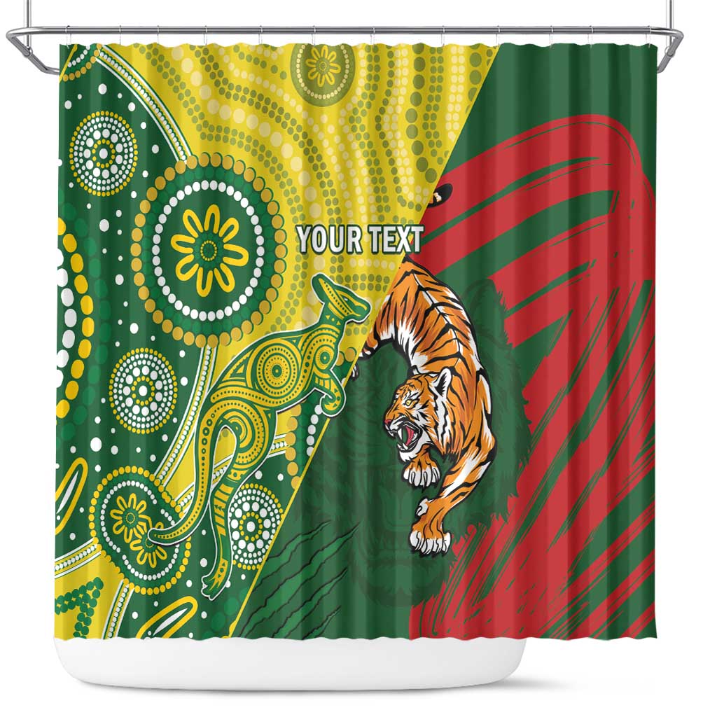 Custom Bangladesh And Australia Cricket Shower Curtain Kangaroo Tiger Together