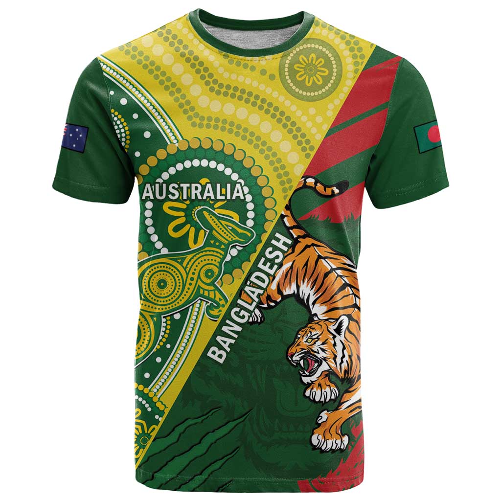 Custom Bangladesh And Australia Cricket T Shirt Kangaroo Tiger Together