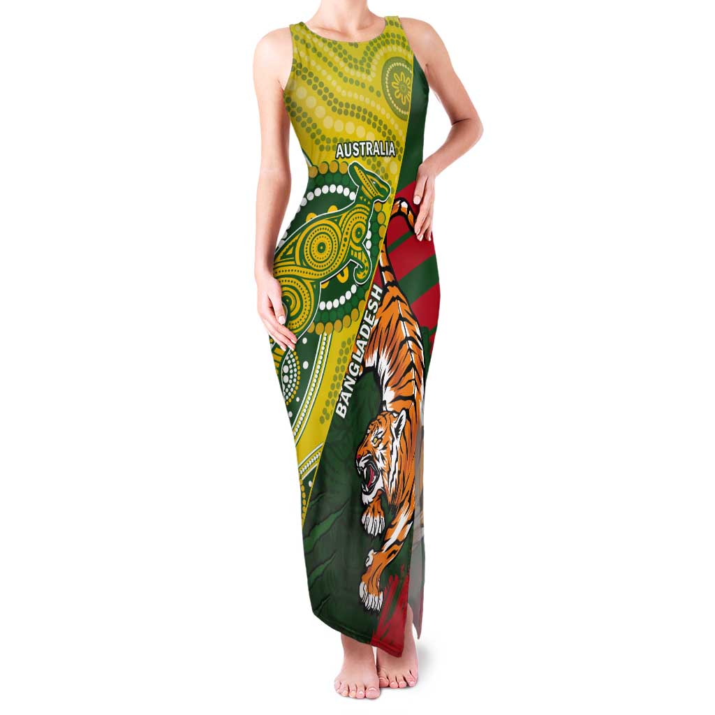 Custom Bangladesh And Australia Cricket Tank Maxi Dress Kangaroo Tiger Together