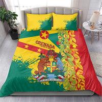 Red, green, and yellow duvet cover with two square pillowcases, large central crest design