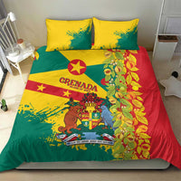 Red, green, and yellow duvet set with two pillowcases and lion-and-crest center graphic