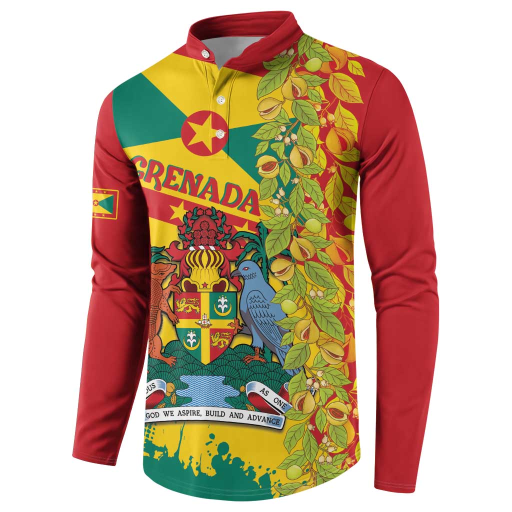 Men's button sweatshirt with front tropical Grenada crest in red, green, yellow