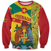 Unisex red sweatshirt with Grenada graphic, crest and plants on front