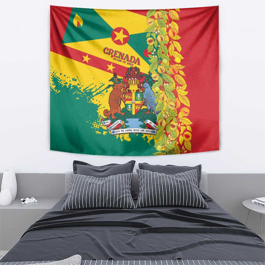 Red Grenada wall tapestry featuring coat of arms and yellow-green flag bands