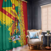 Grenada window curtains set with flag print panel and colorful leaf-print panel