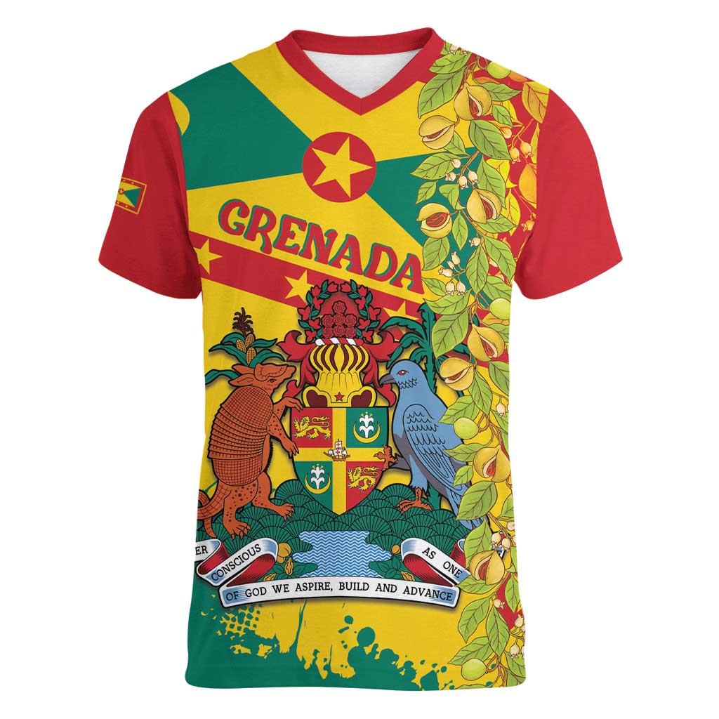 Grenada Women V-Neck T-Shirt Gwenad Nutmeg Island of Spice - Wonder Print Shop