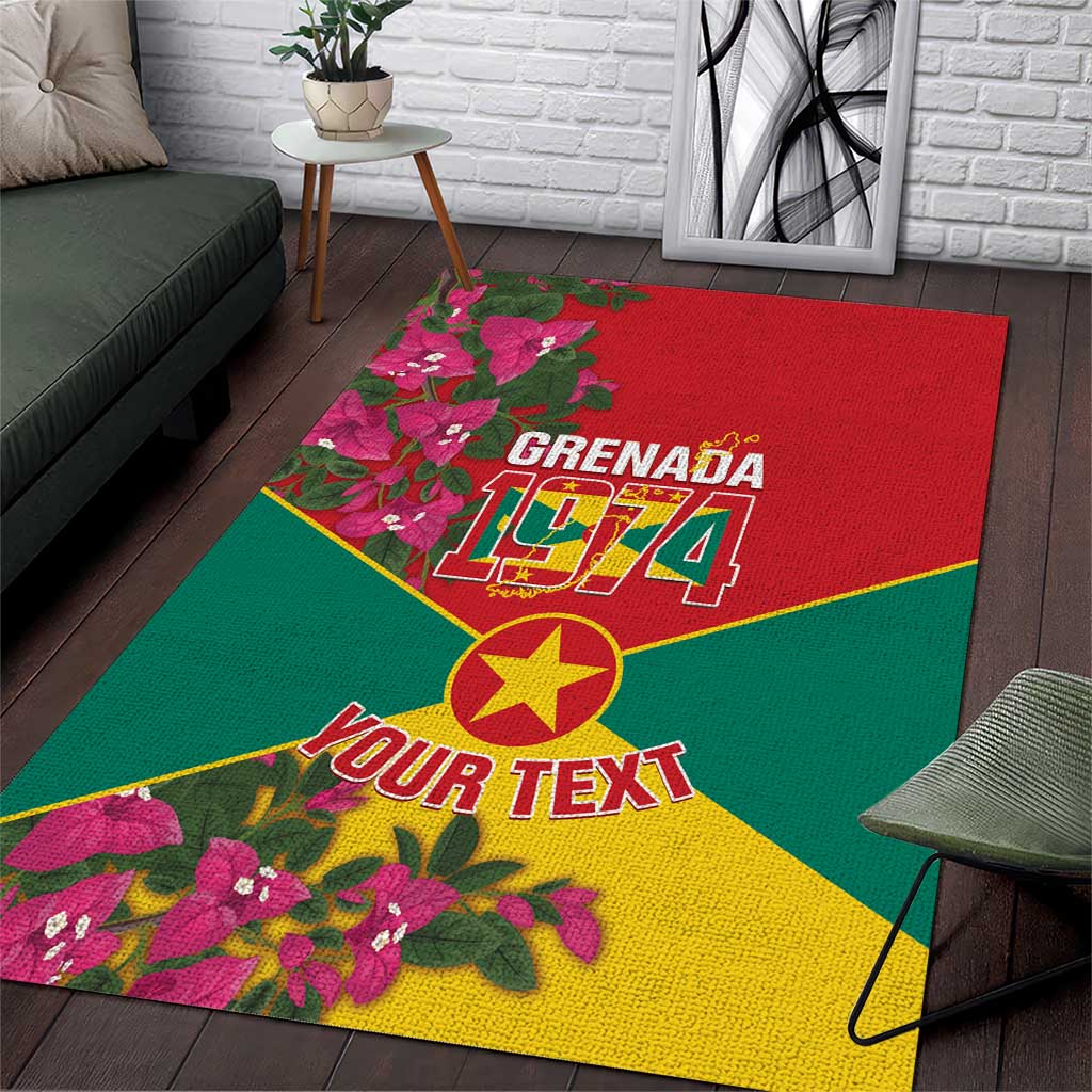 Grenada 1974 Area Rug Gwenad Map With Bougainvillea - Flag Color