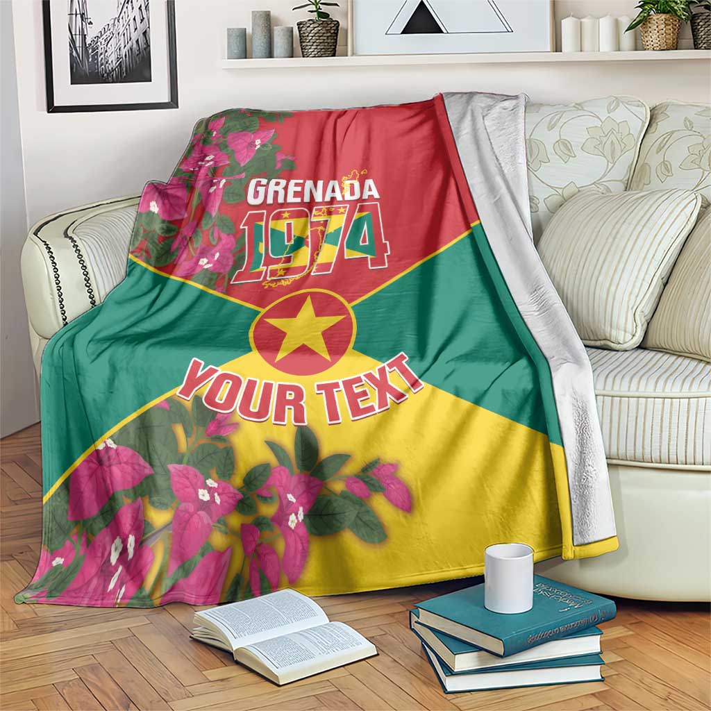 Multicolor throw blanket with island flag design, flowers, “YOUR TEXT,” and star emblem