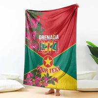 Island-themed throw blanket draped over the floor with “YOUR TEXT,” star, and flower graphics