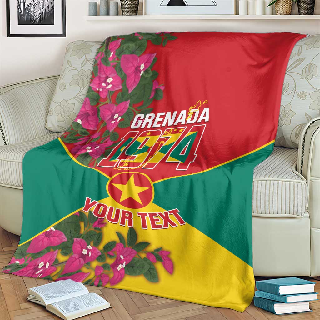 Red-green-yellow flag throw blanket with large center star, flowers, and “YOUR TEXT” text