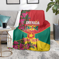 Island flag throw blanket on a chair with flower border, “YOUR TEXT,” and star in yellow
