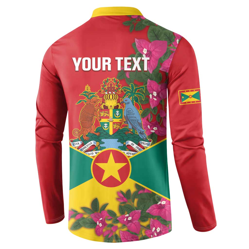 Red button sweatshirt back with yellow collar, 'YOUR TEXT' over crest, star and flowers