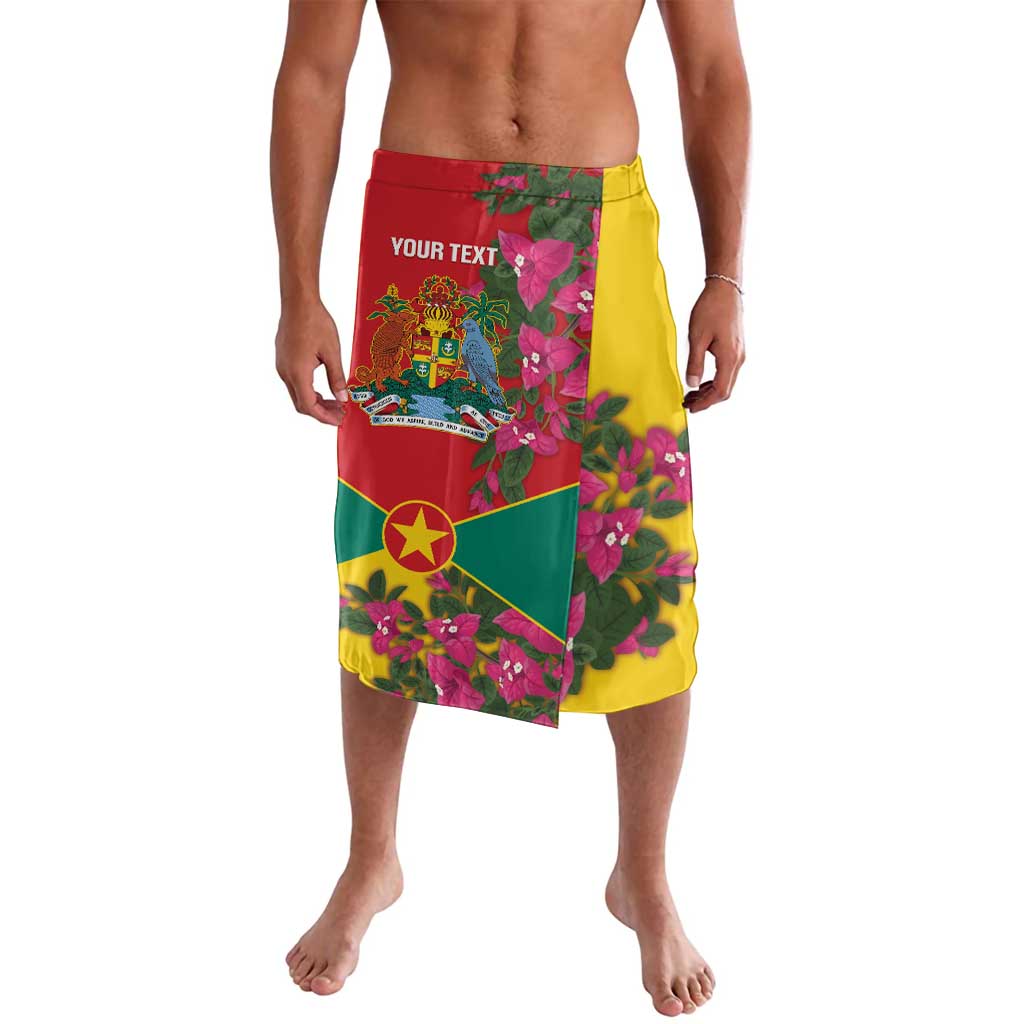 Floral lavalava-style wrap skirt in red, green, and yellow with bougainvillea