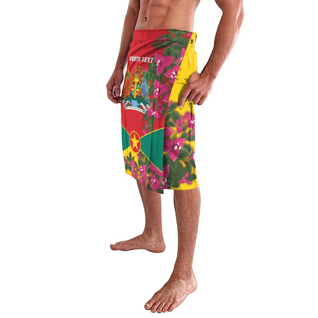 Multicolor lavalava-style wrap skirt with bougainvillea flowers and emblem panel