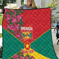 Grenada 1974 quilt with red, green, and yellow flag design and quilted pattern