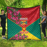 Grenada 1974 flag quilt with red top, green sides, yellow bottom, quilted texture