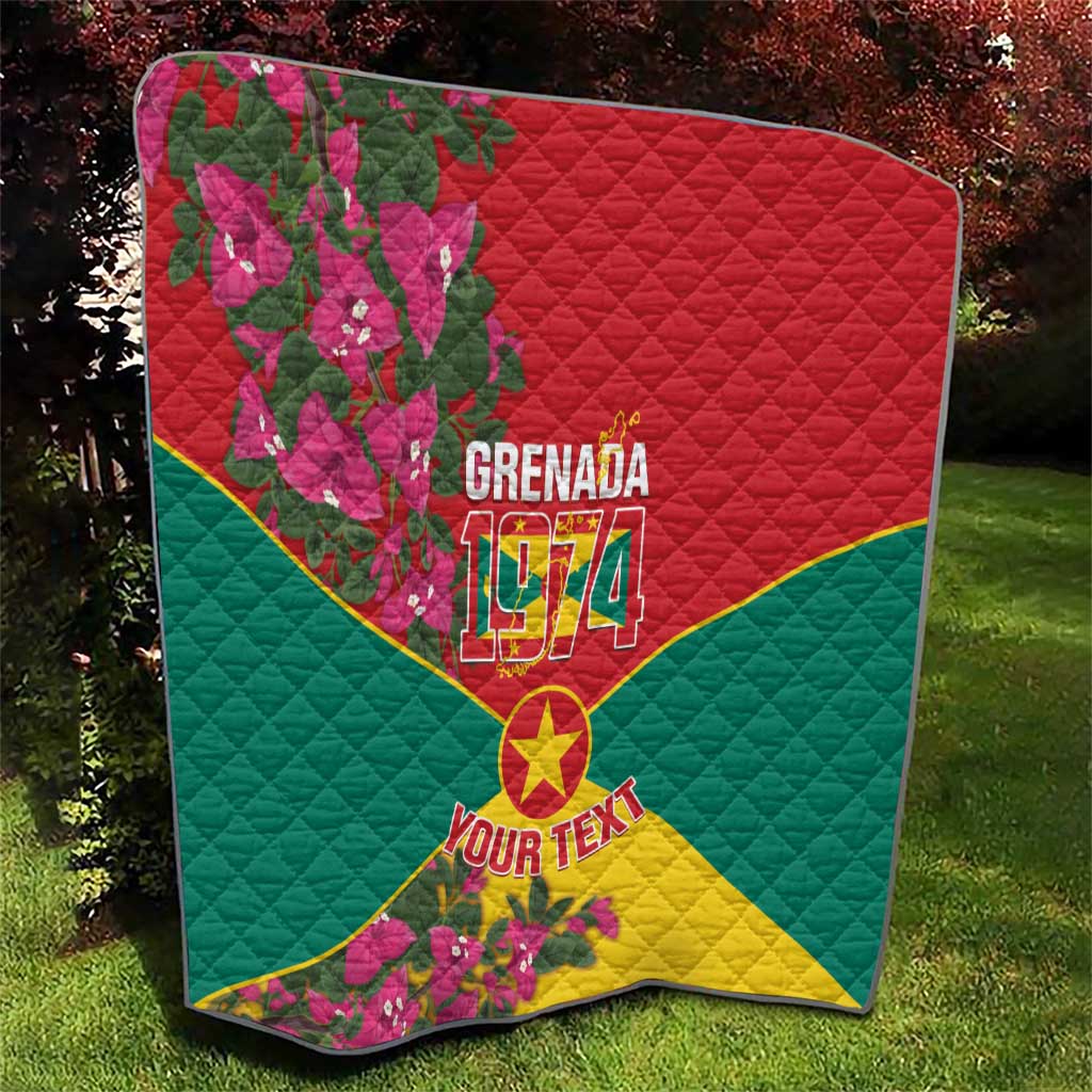 Grenada 1974 quilt with floral print, red-green-yellow flag triangles, star emblem