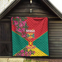 Grenada 1974 quilt with red, green, and yellow flag colors and quilted diamond stitching