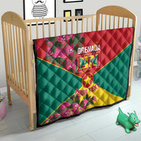 Grenada 1974 quilt on crib, quilted flag design with red, green, yellow and star
