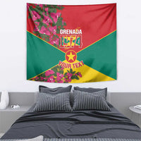 Grenada 1974 tapestry wall hanging, full view flag with bougainvillea border and star