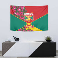 Grenada 1974 wall tapestry flag with star emblem and bougainvillea flowers, YOUR TEXT
