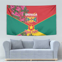 Grenada 1974 tapestry wall hanging with star emblem, bougainvillea blooms and custom text
