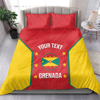 Cricket bedding set showing red-and-yellow Grenada flag duvet with two pillows on bed