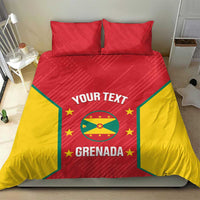 Cricket bedding set on bed featuring red-and-yellow Grenada flag duvet and two pillows