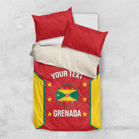 Cricket bedding set with white top sheet, red-and-yellow Grenada flag duvet, two pillows