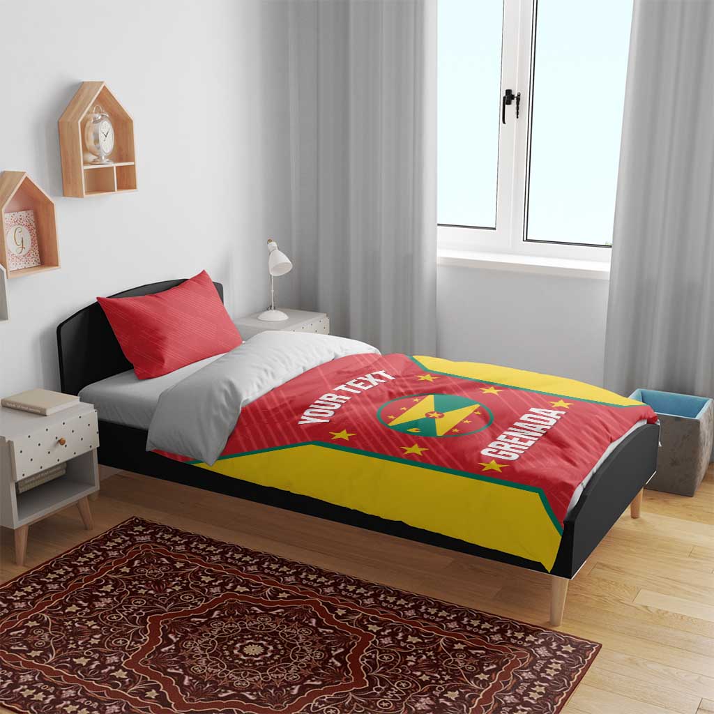 Cricket bedding set with red-and-yellow Grenada flag duvet on bed in bedroom setting