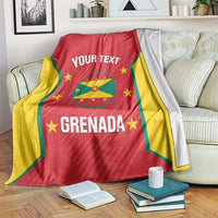Grenada cricket blanket with red and yellow panels, 'YOUR TEXT' and crest design