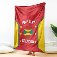 Grenada cricket blanket on display, red center with yellow sides, 'YOUR TEXT' and GRENADA
