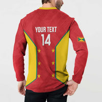 Red cricket button sweatshirt with yellow collar, YOUR TEXT 14 back print, long sleeves
