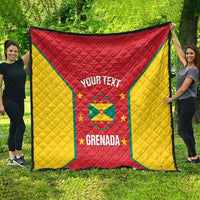 Large quilted Grenada cricket quilt with red center panel and yellow side panels, custom text