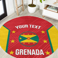 Round cricket carpet, red with YOUR TEXT, Grenada print and yellow/green borders