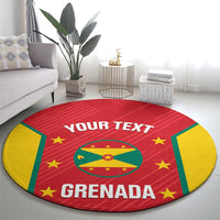 Round cricket carpet, red with YOUR TEXT and Grenada emblem, yellow side accents