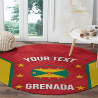 Round cricket carpet, red circular design with YOUR TEXT and GRENADA at the bottom