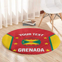 Round cricket carpet, red center with YOUR TEXT and GRENADA print, yellow-green edging