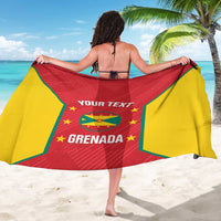 Back view red and yellow Grenada cricket sarong with 'YOUR TEXT' and 'GRENADA'
